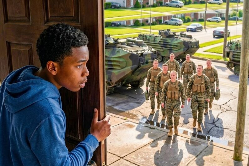 Black Teen Brought Food To An Old Homeless Woman Daily—Next Day, 50 Marines Surrounded His House 