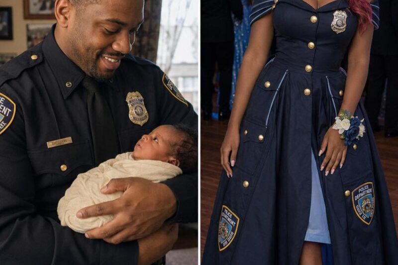 My Daughter Made Her Prom Dress Out of Her Late Dad’s Uniform – When Her Mean Classmate Poured Punch on It, the Girl’s Mother Grabbed the Mic and Said Something That Froze the Whole Gym