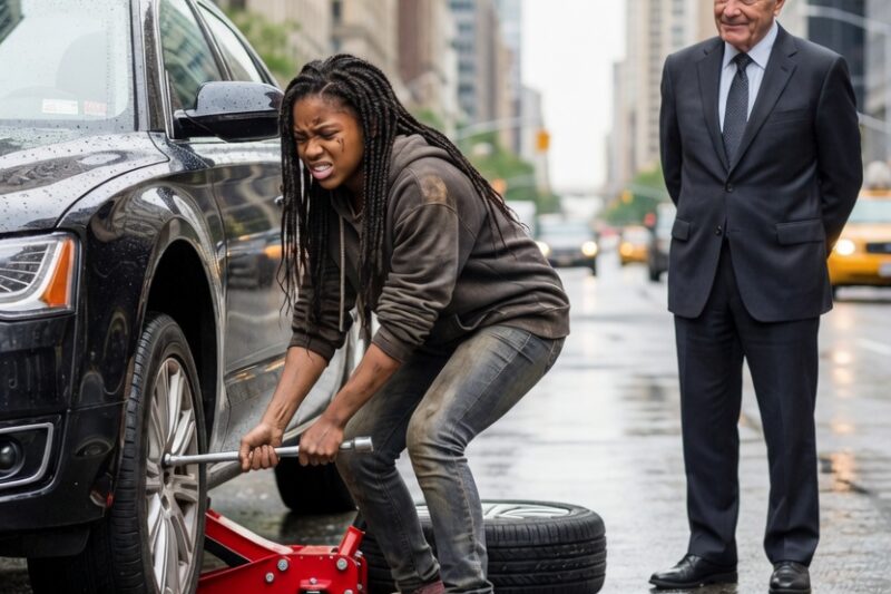 Black Girl Helped Desperate Old Man Change His Tire—Next Day, 10 Black SUVs Pulled Up To Her House 