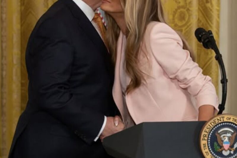 Melania shares rare public kiss with president Trump during emotional White House Mother’s Day event