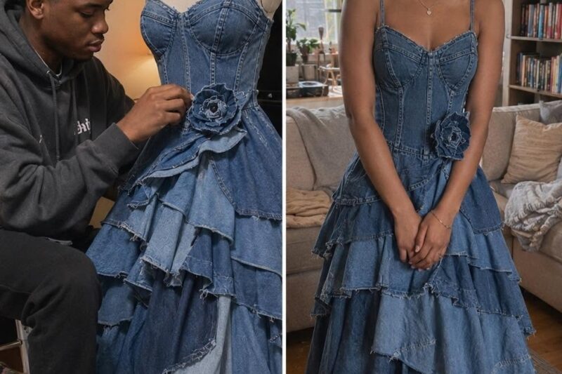 My Stepmom Laughed at the Prom Dress My Brother Sewed From Our Late Mom’s Jeans — By the End of the Night, the Whole School Knew the Truth