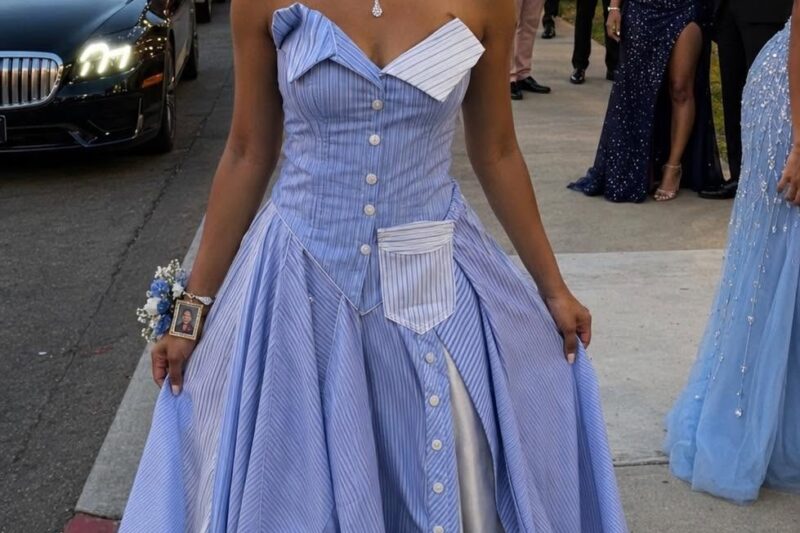 I Sewed a Dress From My Dad’s Shirts for Prom in His Honor – My Classmates Laughed Until the Principal Took the Mic and the Room Fell Silent
