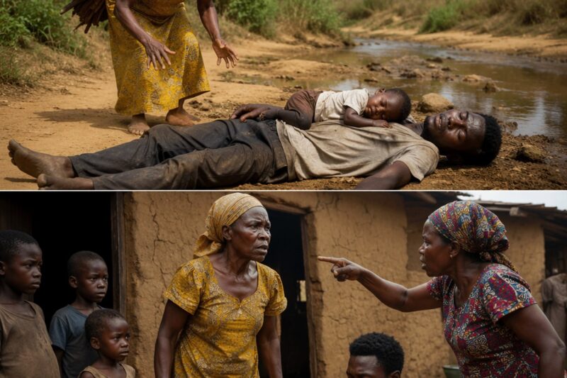 Widow was carrying firewood… until she saw a man fallen with a baby in his arms