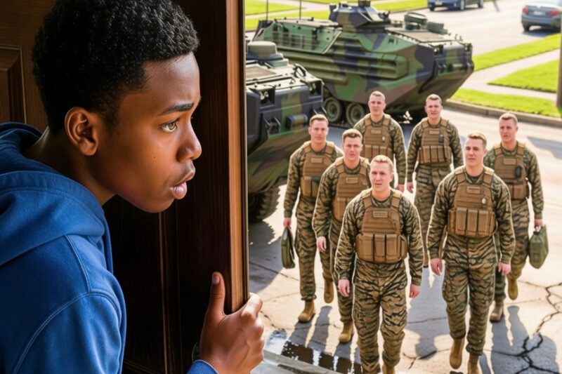 Black Teen Brought Food To An Old Homeless Woman Daily—Next Day, 50 Marines Surrounded His House!